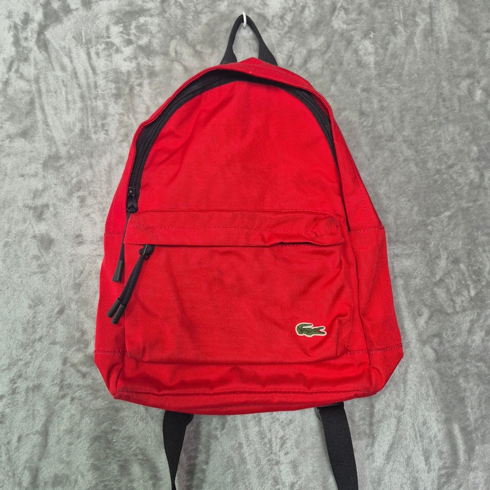 Lacoste Neocroc Red Canvas Backpack Embroidered Logo School Travel Bag